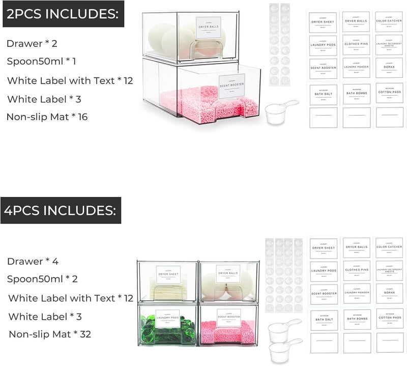 Rolheit 2 Pack Laundry Room Organization Storage Drawers with Labels, Clear Stackable Dryer Sheet Holder and Pod Containers, Detergent Dispenser for Laundry Room Organizing and Decor - Image 3